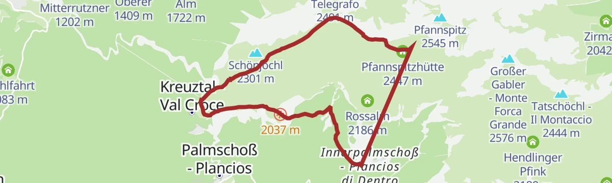 Route map: Adventure circular hiking route Lorggen on the Plose